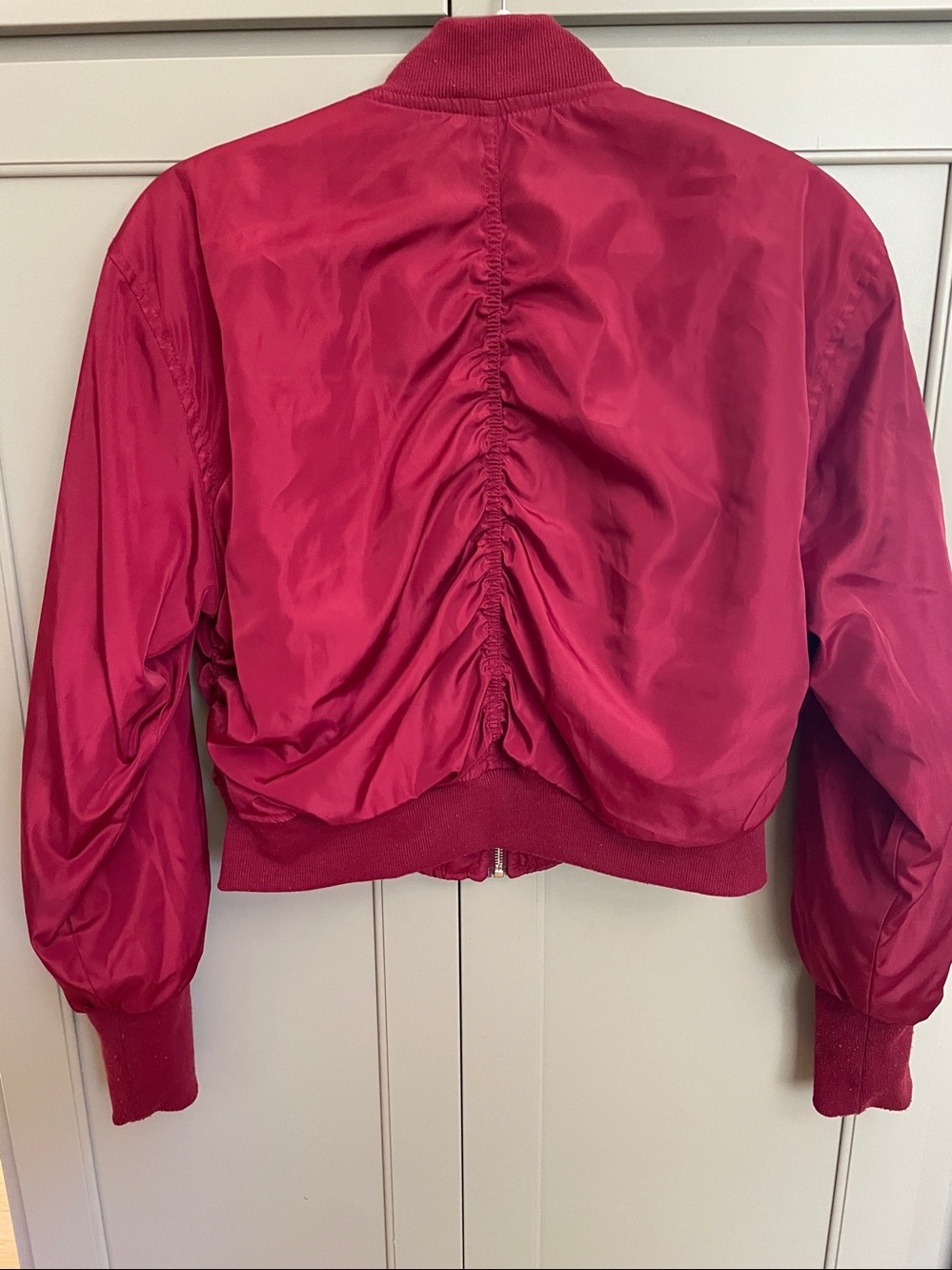 SEEK Wine-Red Ruched Bomber Jacket - Picture 9 of 10
